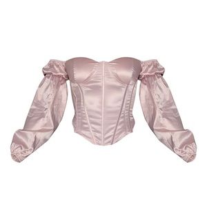 Blush Satin Bardot Balloon Sleeve Corset